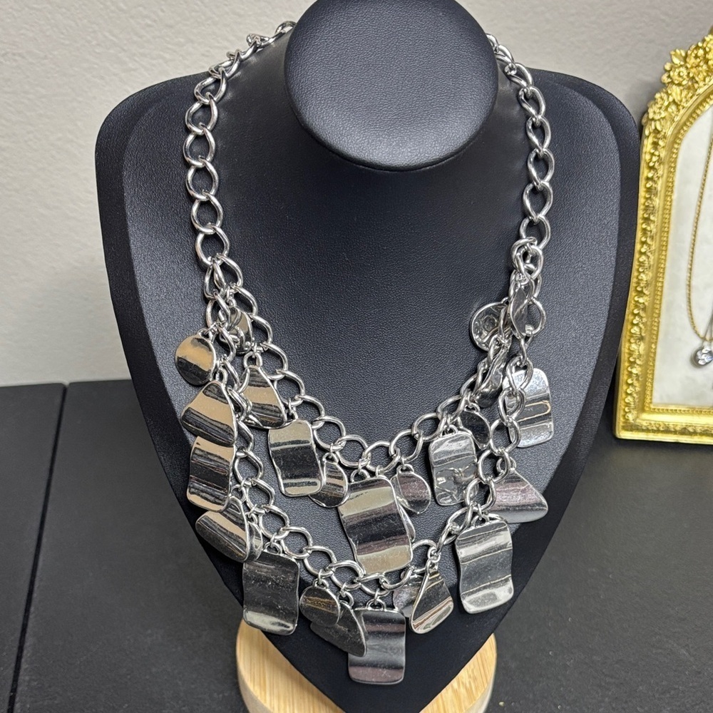 LINEA LOUIS DELL OLIO Silver Tone Geometric Designs Dangles Necklace Statement
